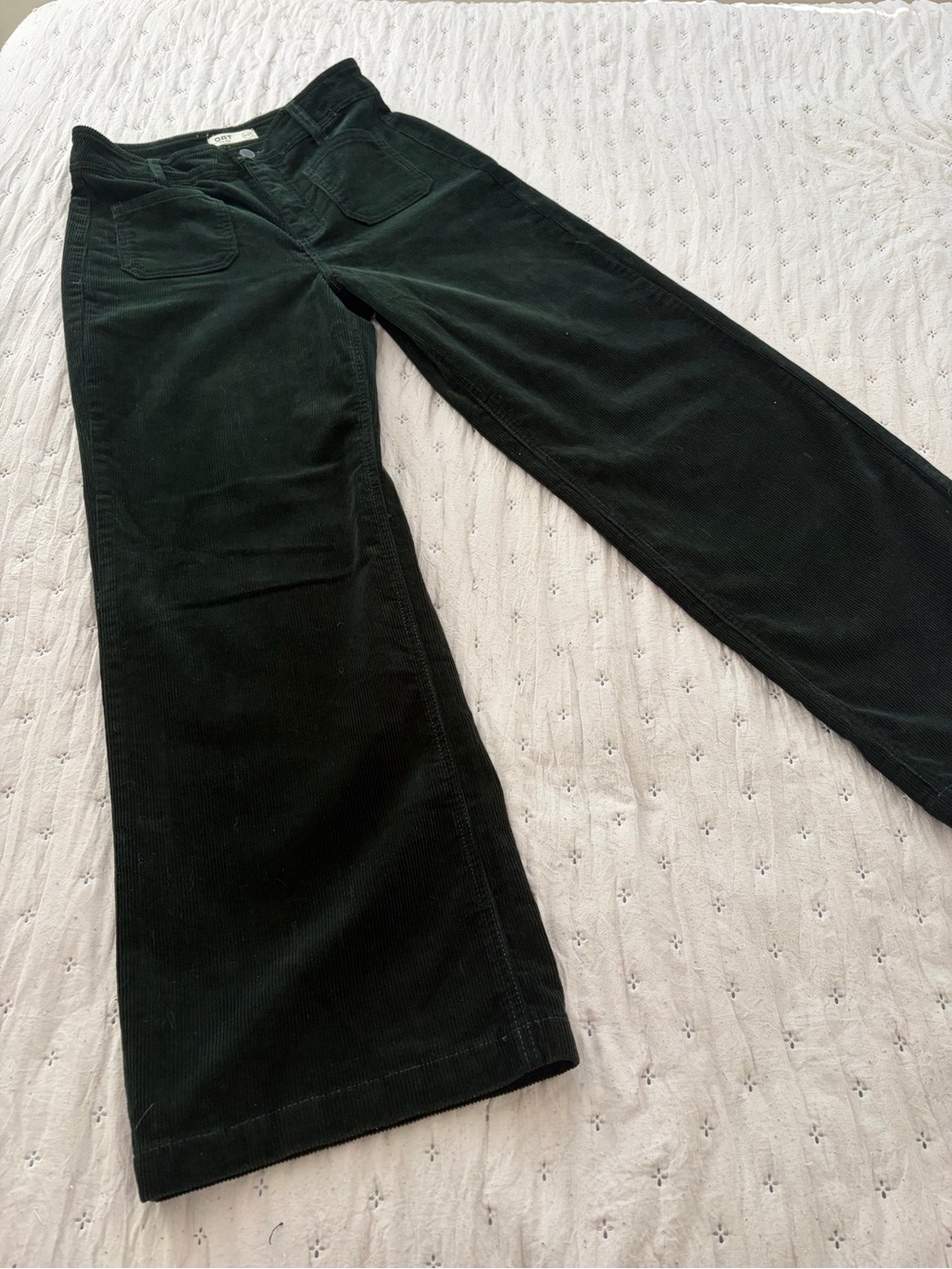 Forest Green Velvet Ribbed High Waisted Wide Leg Flare Pants